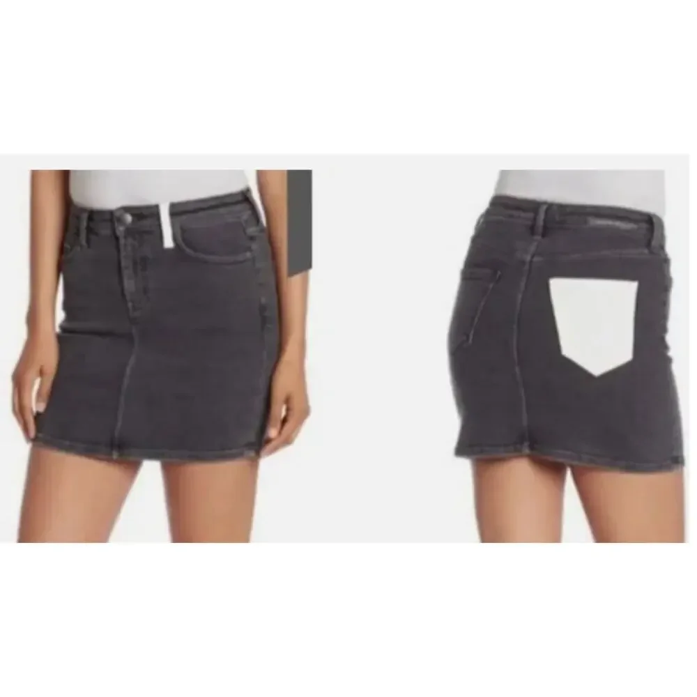 Current Elliott The 5 Pocket Mini Denim Skirt Black White Cotton Stretch Size 26